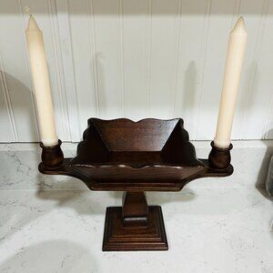 Rare Vintage Wooden Bowl w/ Candle Holder Cottagecore English Cottage Grandma  R